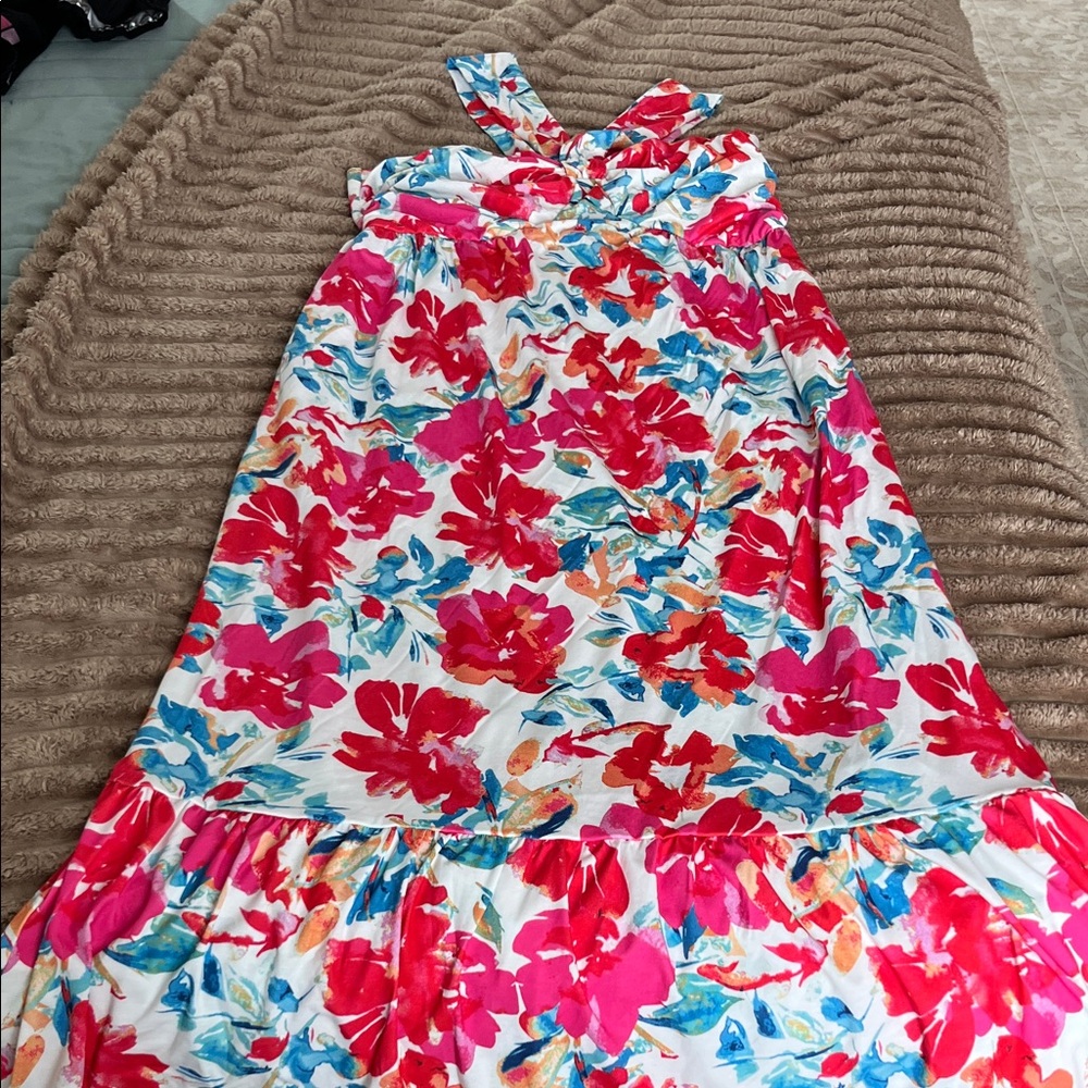 Grace Karin Floral Maxi Dress - Red and Blue